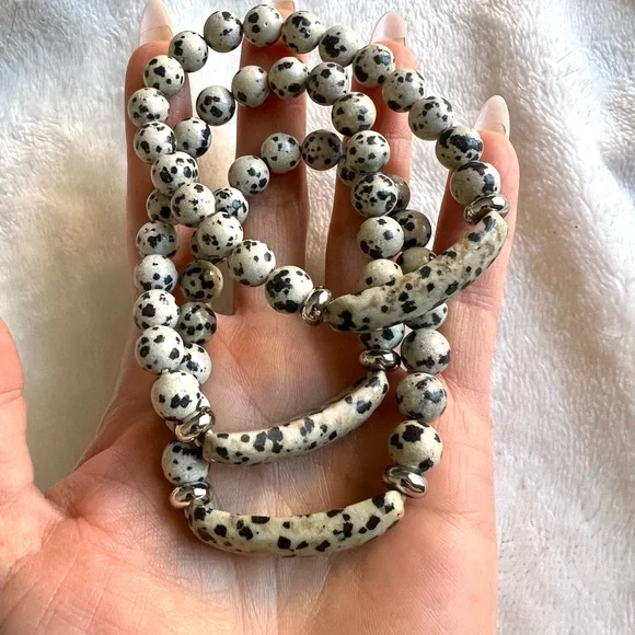 Dalmatian Jasper ID Mala Bead Bracelet - Picture 4 of 12